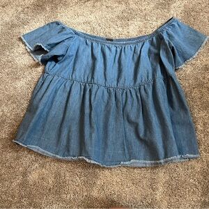 Poof! Denim Off-Shoulder Blouse